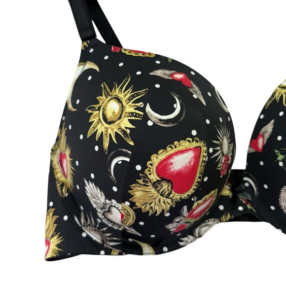 Torrid Curves Womens Bra 40DD Black Sun Moon Push Up Plunge Padded Underwire - Picture 3 of 12